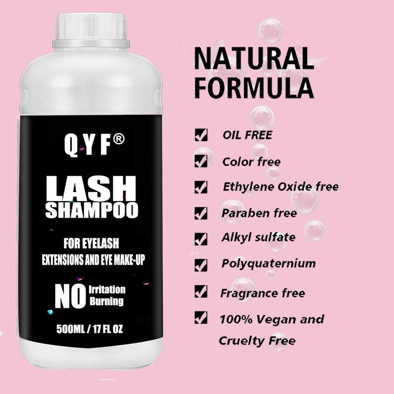 Eyelash Extension Shampoo 500ml Lash Extensions Shampoo Eyelid Foaming Cleanser Paraben &amp; Sulfate Free Non-Irritating for Professional Salon and Home Use