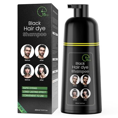COSMTEK Black Hair Dye Shampoo, Semi-Permanent Hair Color Shampoo for Women and Men, Herbal Ingredients and No Ammonia, 3 in 1-100% Grey Coverage(14 Fl oz)