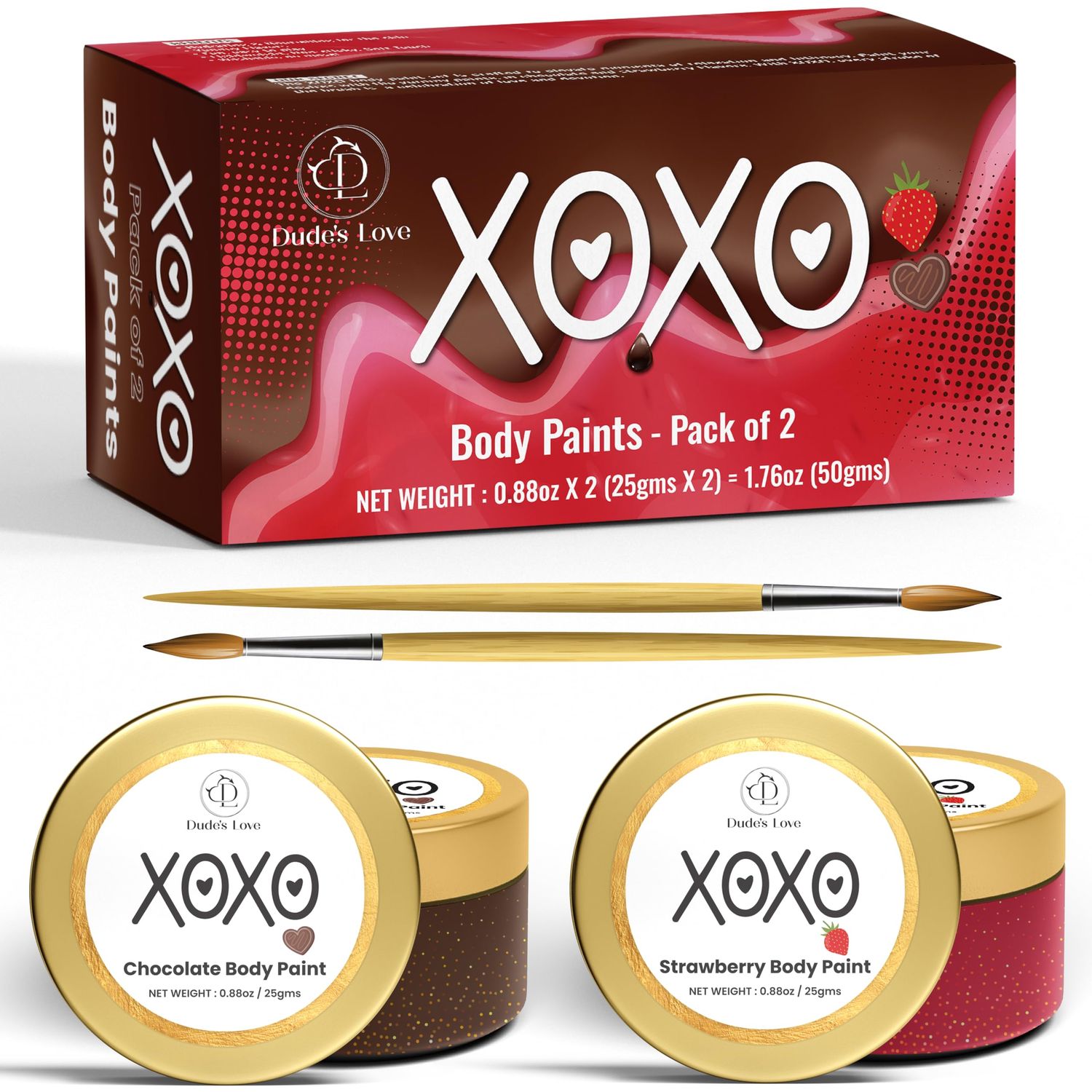 Edible Flavored Body Paints Set for Couples - Stawberry &amp; Chocolate | Pack of 2 - Enhance Fun &amp; Intimacy with Skin-Friendly, Mess-Free | Easy-to-Clean Formula - (0.88oz x 2 )1.76 Oz | (25g x 2) 50gm
