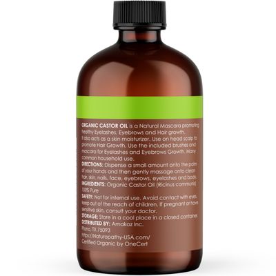 Naturopathy Castor Oil 4oz USDA Organic, 100% Pure, Cold Pressed, Hexane Free. Stimulate Growth for Eyelashes, Eyebrows, Hair, Eyelash Growth Serum. FREE Mascara Starter Kit. Brow Treatment.