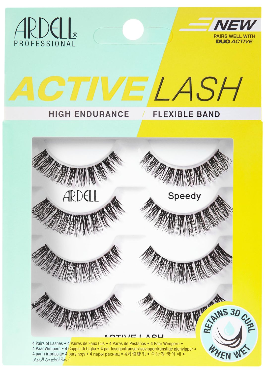 Ardell Active Lash - Speedy, False Eyelashes, Water-Resistant, Lightweight, Strip Lashes, 4 Pairs, 1-Pack