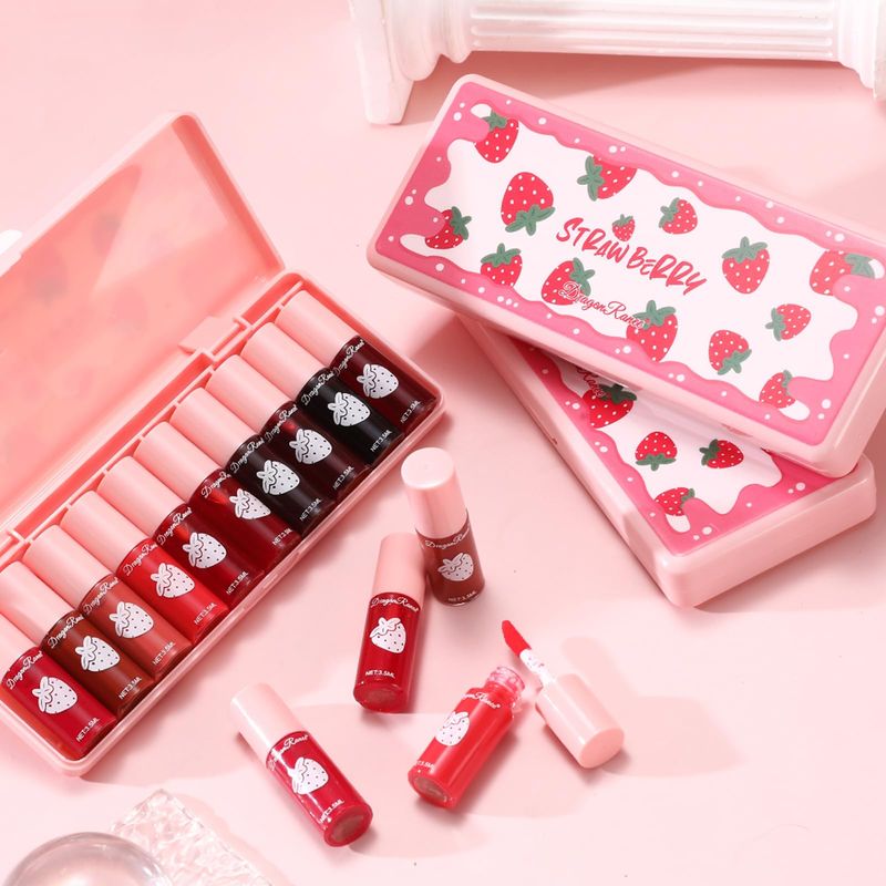 10 Colors Lip Tint Stain Set, Korean Moisturizing Lip Gloss Velvet Mini Liquid Lipstick, Multi-Use Lip and Cheek Tint, Non-Stick Cup, Lightweight, Long-Lasting Waterproof Lip Tint Makeup
