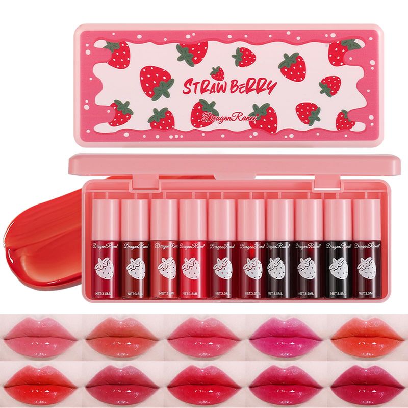 10 Colors Lip Tint Stain Set, Korean Moisturizing Lip Gloss Velvet Mini Liquid Lipstick, Multi-Use Lip and Cheek Tint, Non-Stick Cup, Lightweight, Long-Lasting Waterproof Lip Tint Makeup