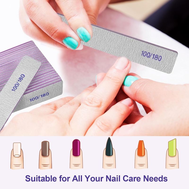 Nail Files (12 Pack), 100180 Grit Emery Boards Nail File for Natural Nails and Acrylic Nails, Double Sided Emory Boards limas para unas acrilicas Profesional Fingernail Filer Reusable Manicure Gray
