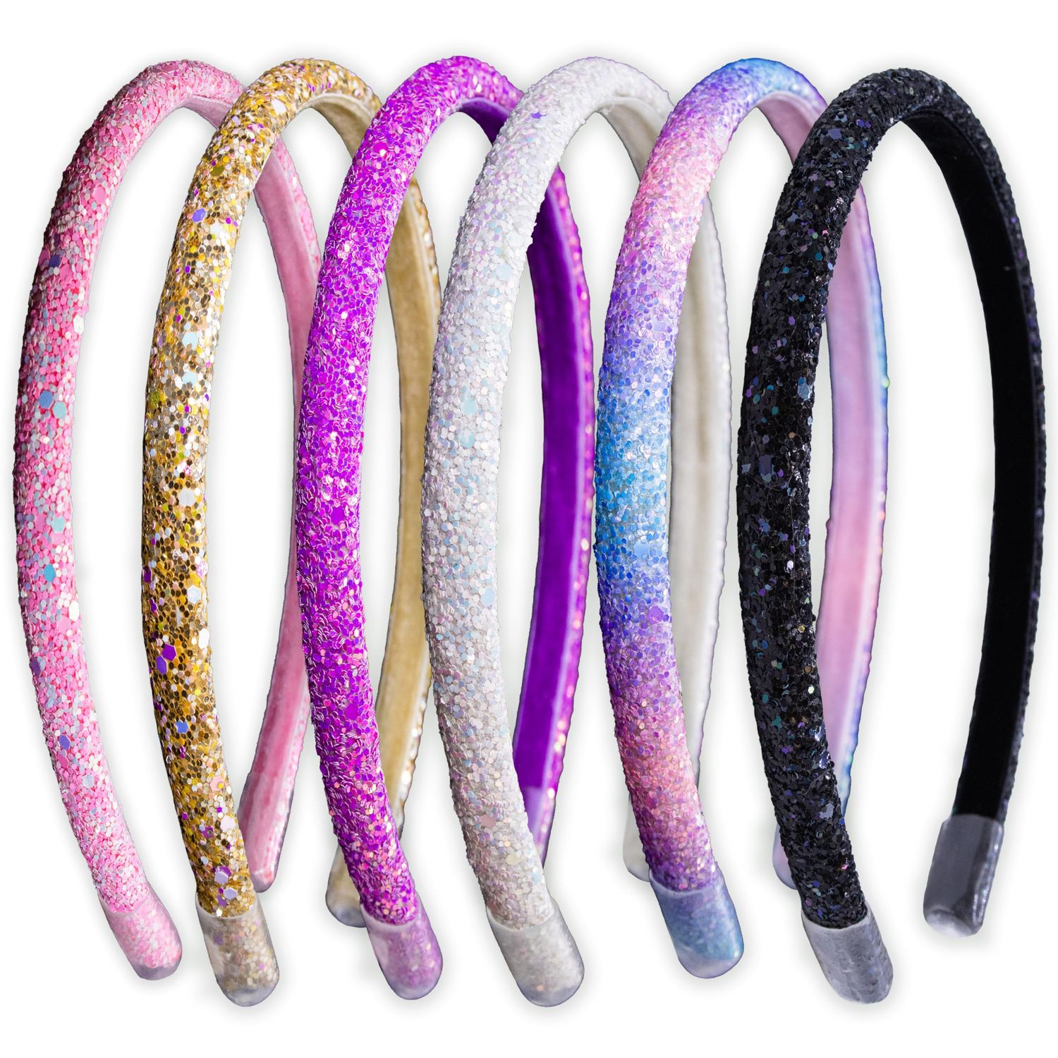 FROG SAC 6 Headbands for Girls - Thin Glitter Toddler Hair Accessories, Little Girl Rainbow Hair Bands, Kids Fashion Head Band Pack, Cute Sparkle Headband Accessory Set