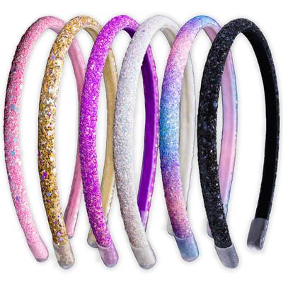 FROG SAC 6 Headbands for Girls - Thin Glitter Toddler Hair Accessories, Little Girl Rainbow Hair Bands, Kids Fashion Head Band Pack, Cute Sparkle Headband Accessory Set