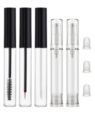Uadbau 3 Pack 10ml Clear Mascara Tube with Wand, Empty Eyeliner Tube and Empty Lip Gloss Tubes, Premium Eyelash Cream Container Bottle with Leak Stoppers, 2 Pack 10ml Airless Pump Bottles - (5 Pack)