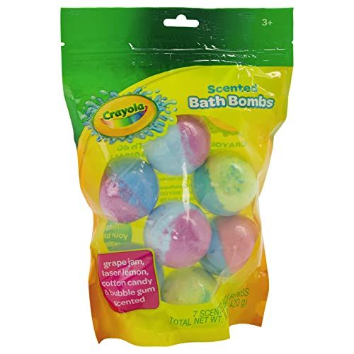 Crayola Colorful Scented Bath Bombs for Kids, Color You Bath Non-Toxic Bathbomb Fizzies for Boys Girls Holiday Stocking Stuffer, Grape Jam, Laser Lemon, Cotton Candy, &amp; Bubble Gum Scents