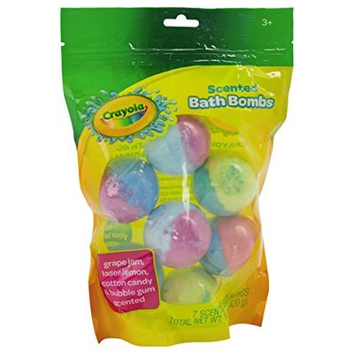 Crayola Colorful Scented Bath Bombs for Kids, Color You Bath Non-Toxic Bathbomb Fizzies for Boys Girls Holiday Stocking Stuffer, Grape Jam, Laser Lemon, Cotton Candy, &amp; Bubble Gum Scents