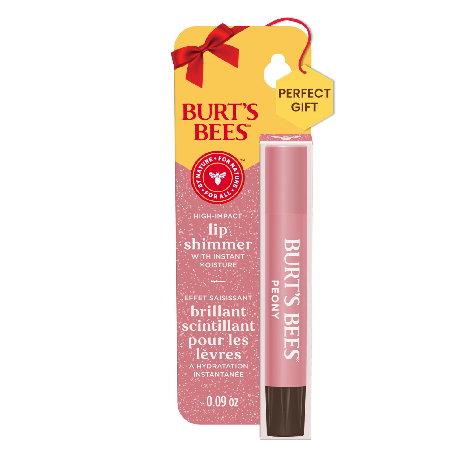 Burt&#39;s Bees Lip Shimmer Peony Warm, Luminescent Color High Impact, Instant Moisture with Shea and Cocoa Butters 100% Natural Origin Pack of 9. (Packaging May Vary)