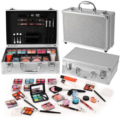 AOLIKOKO Makeup Kit for Teenager &amp; Women Full Kit, All- In- One Makeup Set With The Cosmetic Train Case, Professional Makeup Kit, Makeup Gift Set for Women Girls(silver)