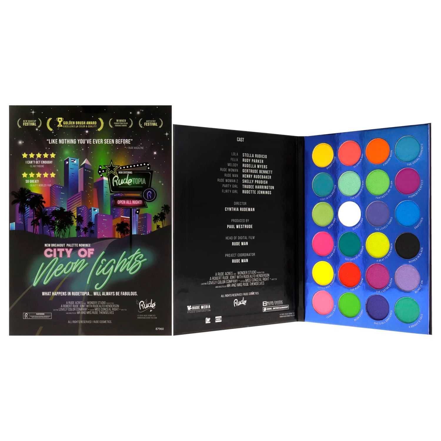 RUDE City of Neon Lights - 24 Vibrant Pigment &amp; Eyeshadow Palette (RU87960)