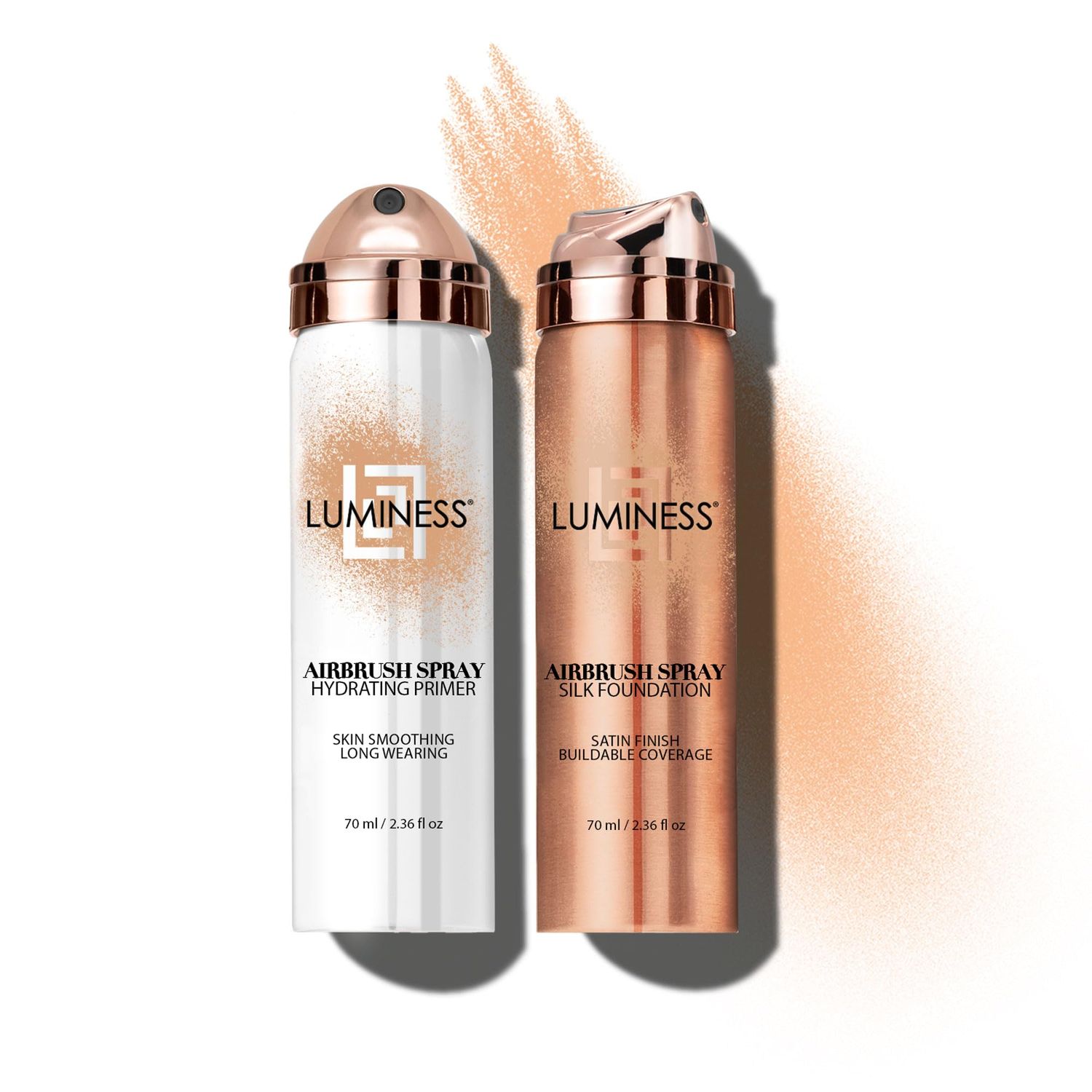 LUMINESS Silk Airbrush Spray Foundation &amp; Primer Kit - Full Coverage Foundation, Anti-Aging Formula Hydrates &amp; Moisturizes with Hyaluronic Acid, Aloe Vera &amp; Hydrolyzed Silk (Shade - Light Medium)