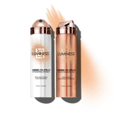 LUMINESS Silk Airbrush Spray Foundation &amp; Primer Kit - Full Coverage Foundation, Anti-Aging Formula Hydrates &amp; Moisturizes with Hyaluronic Acid, Aloe Vera &amp; Hydrolyzed Silk (Shade - Light Medium)