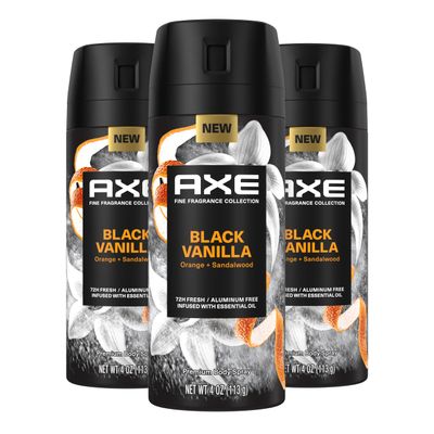 Axe Fine Fragrance Collection Premium Body Spray Black Vanilla with Orange  Sandalwood 3 Count with 72H Odor Protection Aluminum-Free 4 oz