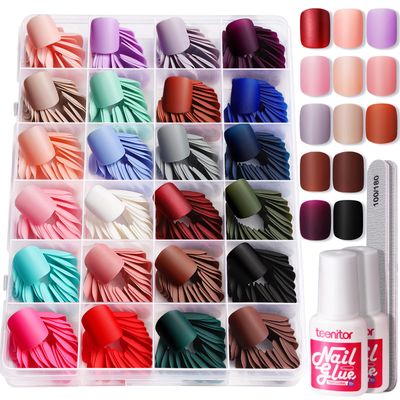 Teenitor Press on Nails Short,576pcs Matte Square Short Fake Nails with Nail Glue, Glue on Nails,24 Colors