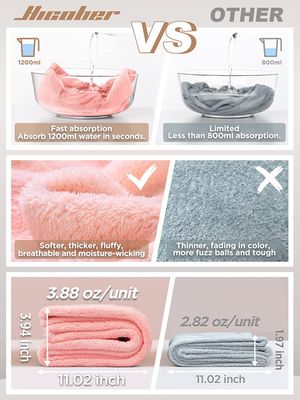 Hicober Microfiber Hair Towel, 3 Packs Hair Turbans for Wet Hair, Drying Hair Wrap Towels for Curly Hair Women Anti Frizz (Blue,Grey,Pink)