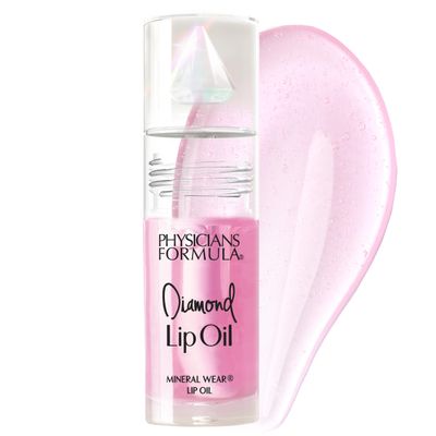 Physicians Formula Mineral Wear Diamond Lip Oil, High-Shine Serum Hybrid with Diamond Dust, Vitamin E, &amp; Mineral Powder, Talc-Free, Cruelty-Free, &amp; Vegan - Pink Diamond