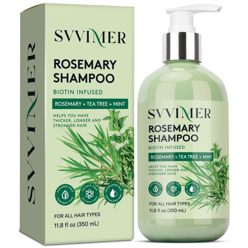 Svvimer Rosemary Hair Growth Shampoo Thickening and Regrowth Formula for Men &amp; Women - Rosemary Mint Strengthening Shampoo with Tea Tree Oil Biotin - For Thinning Hair and Hair Loss 11.8 fl.oz