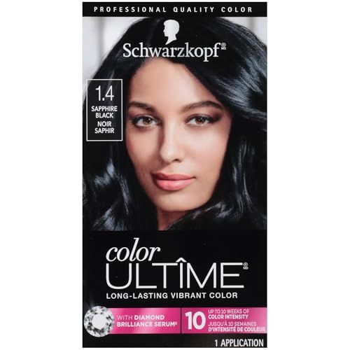 Schwarzkopf Color Ultime Hair Color, 1.4 Sapphire Black, 1 Application - Permanent Black Hair Dye for Vivid Color Intensity and Fade-Resistant Shine up to 10 Weeks