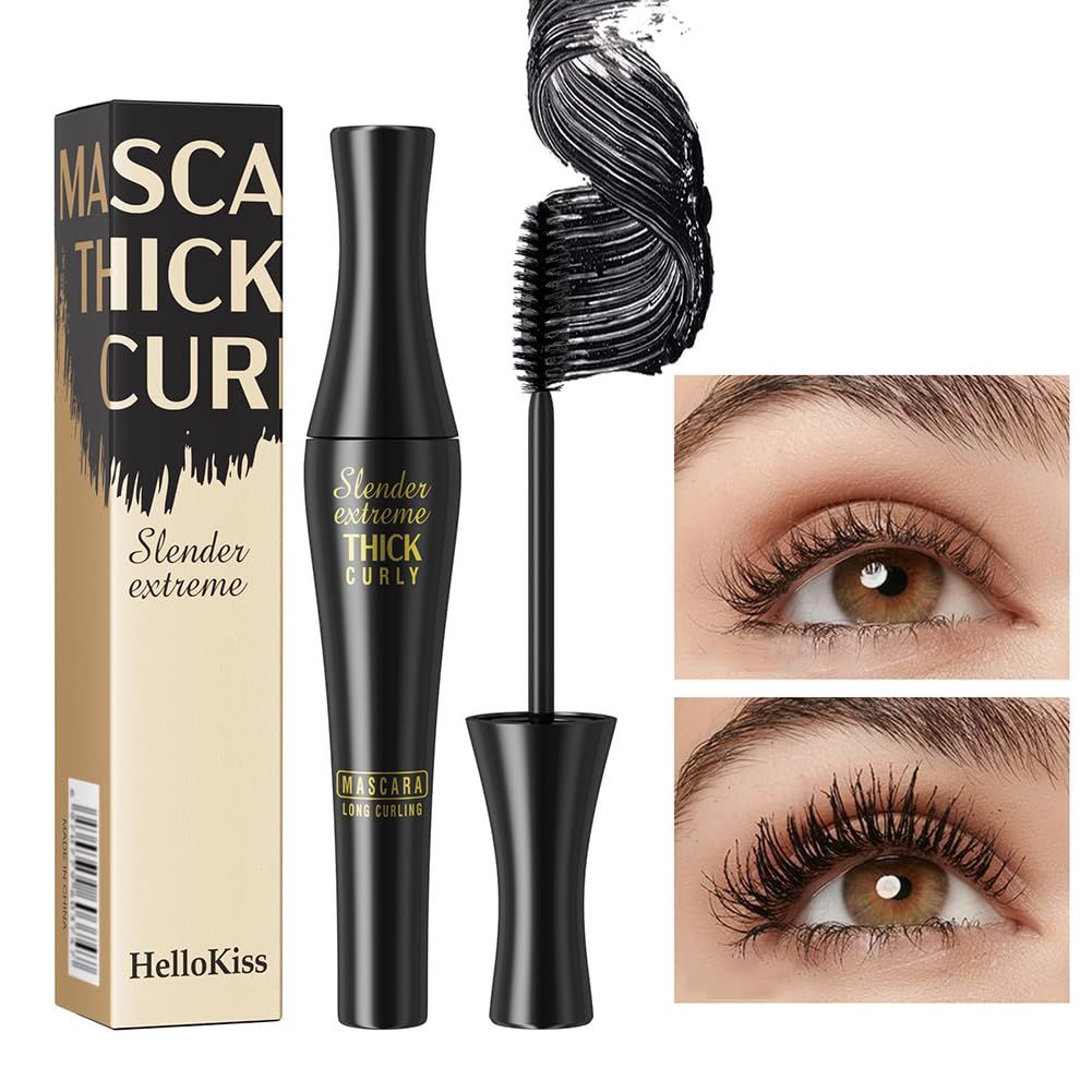 Adurello Mascara Black Volume and Length Natural, Liquid Mascara for Thickening and Curling, Smudgeproof, Waterproof, Sweatproof &amp; Clump-Free