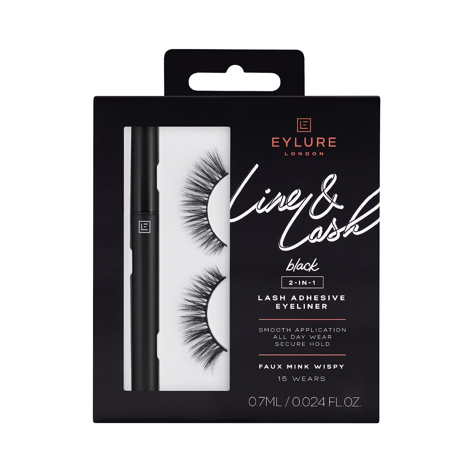 Eylure Line &amp; Lash Kit, 2-in-1 Lash Black Glue Eyeliner and False Lashes, Faux Mink Wispy