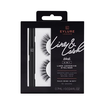 Eylure Line &amp; Lash Kit, 2-in-1 Lash Black Glue Eyeliner and False Lashes, Faux Mink Wispy