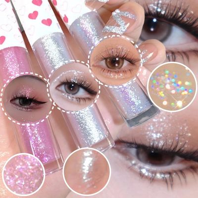 dreamynini Liquid Glitter Eyeshadow White Liquid Eyeliner 3Pcs Shimmer Highlighter Makeup Waterproof Eye Glitter Korean Makeup, Long Lasting, Quick Drying &amp; Pigmented Glitter Glue for Eye Makeup