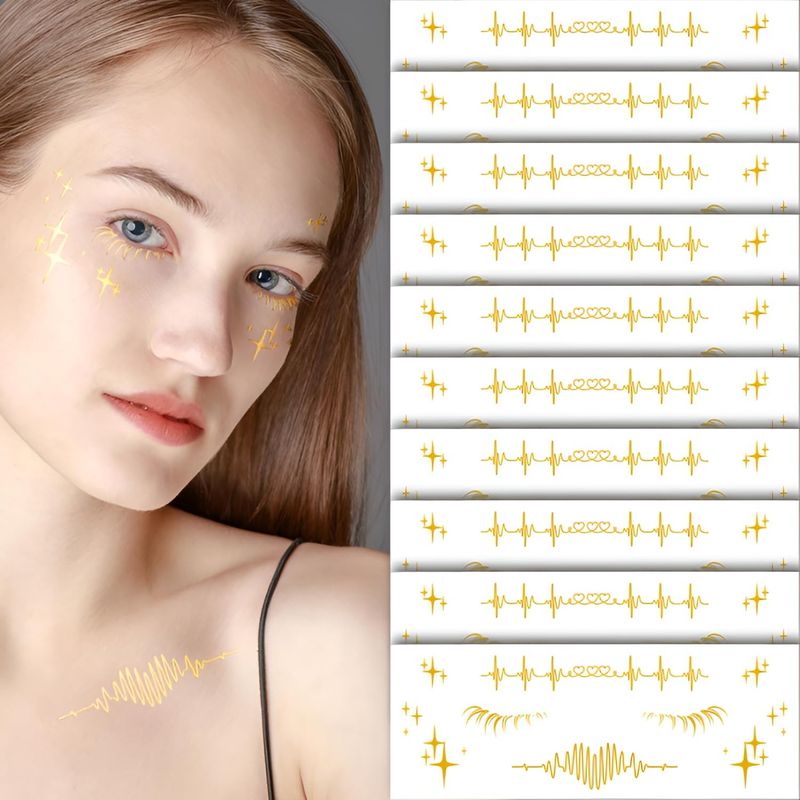 10Pcs Glitter Freckles Face Tattoo,Gold Face Makeup Patches,Gold Glitter Freckles, Sparkle Makeup Patches, Waterproof Face Glitter Speckles Patches for Women