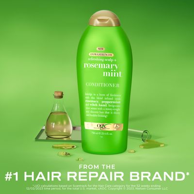 OGX Extra Strength Refreshing Scalp Rosemary Mint Conditioner, Nourishing Conditioner Infused with Rosemary Mint for Shiny, Healthy-Looking Hair, Sulfate-Free Surfactants, 25.4 fl. Oz