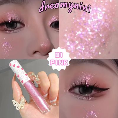 dreamynini Liquid Glitter Eyeshadow White Liquid Eyeliner 3Pcs Shimmer Highlighter Makeup Waterproof Eye Glitter Korean Makeup, Long Lasting, Quick Drying &amp; Pigmented Glitter Glue for Eye Makeup