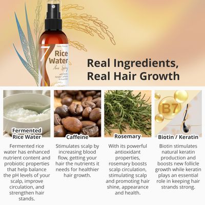 NEW Fermented Rice Water for Hair Growth - Infused with Rosemary, Biotin, Caffeine, Keratin Vegan Non-Greasy Spray Naturally Thicker, Longer, Softer Men &amp; Women (4 fl oz)