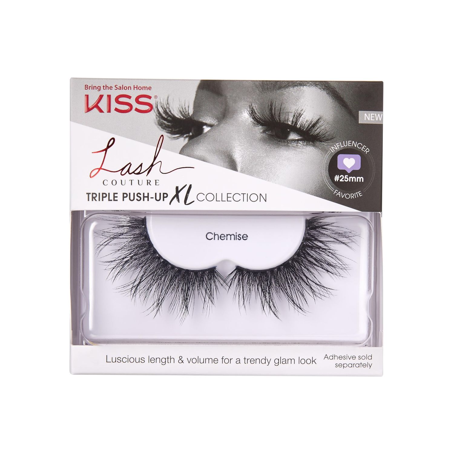 KISS Lash Couture Triple Push Up XL Collection False Eyelashes, 3D Volume in Extra Long Length with Triple Design Technology, Cruelty-Free and Reusable, Style &#39;Chemise&#39;, 1 Pair Fake Eyelashes
