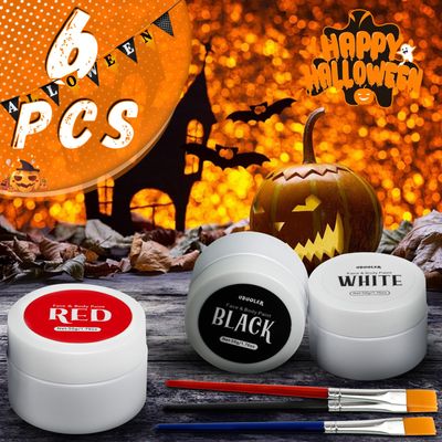 TonJin Black White Red Face Body Paint Set 5.28oz,Non-Toxic Professional Paint Palette Kit with 3 Brushes for Kids & Adults Art Theater Halloween Party Cosplay Clown Corpse Paint SFX Makeup