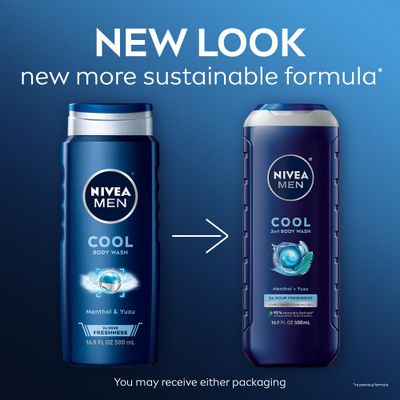 Nivea Men Cool Body Wash with Icy Menthol, Scented Body Wash for Men, Free of Parabens, Phthalates and Microplastic Particles, 3 Pack of 16.9 Fl Oz Bottles