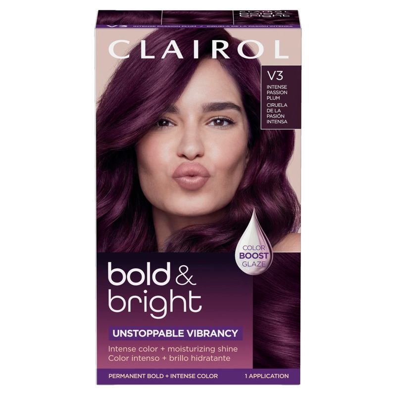 Clairol Bold &amp; Bright Permanent Hair Dye, V3 Intense Passion Plum Hair Color, Pack of 1