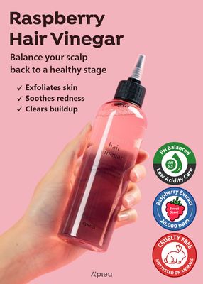 APIEU Raspberry Hair Vinegar Rinse 6.76 Fl oz - Scalp Treatment for Balanced pH, Shiny Hair | Korean Hair Care I Clarifies &amp; Encourages Growth | Dandruff &amp; Oil Control