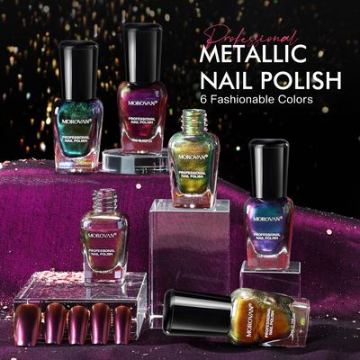 Morovan Fingernail Nail Polish Set Holographic Metallic Lacquer Air Dry Nail Polish Regular Nail Polish Pack 0.25oz Glitter Finger Nail Polish Bulk Toenail Polish Kit Gift for Women