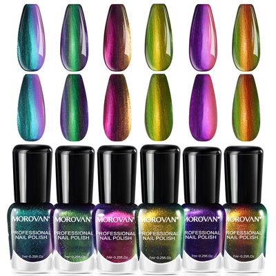Morovan Fingernail Nail Polish Set Holographic Metallic Lacquer Air Dry Nail Polish Regular Nail Polish Pack 0.25oz Glitter Finger Nail Polish Bulk Toenail Polish Kit Gift for Women