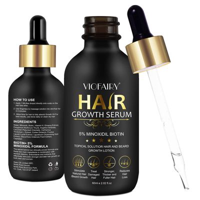 5% Minoxidil for Men and Women - Biotin Hair And Beard Growth Serum &amp; 5% Minoxidil Treatment for Stronger Thicker Longer - Natural Growth Thickening Treatment - Stop Thinning &amp; Hair Loss-1Month supply