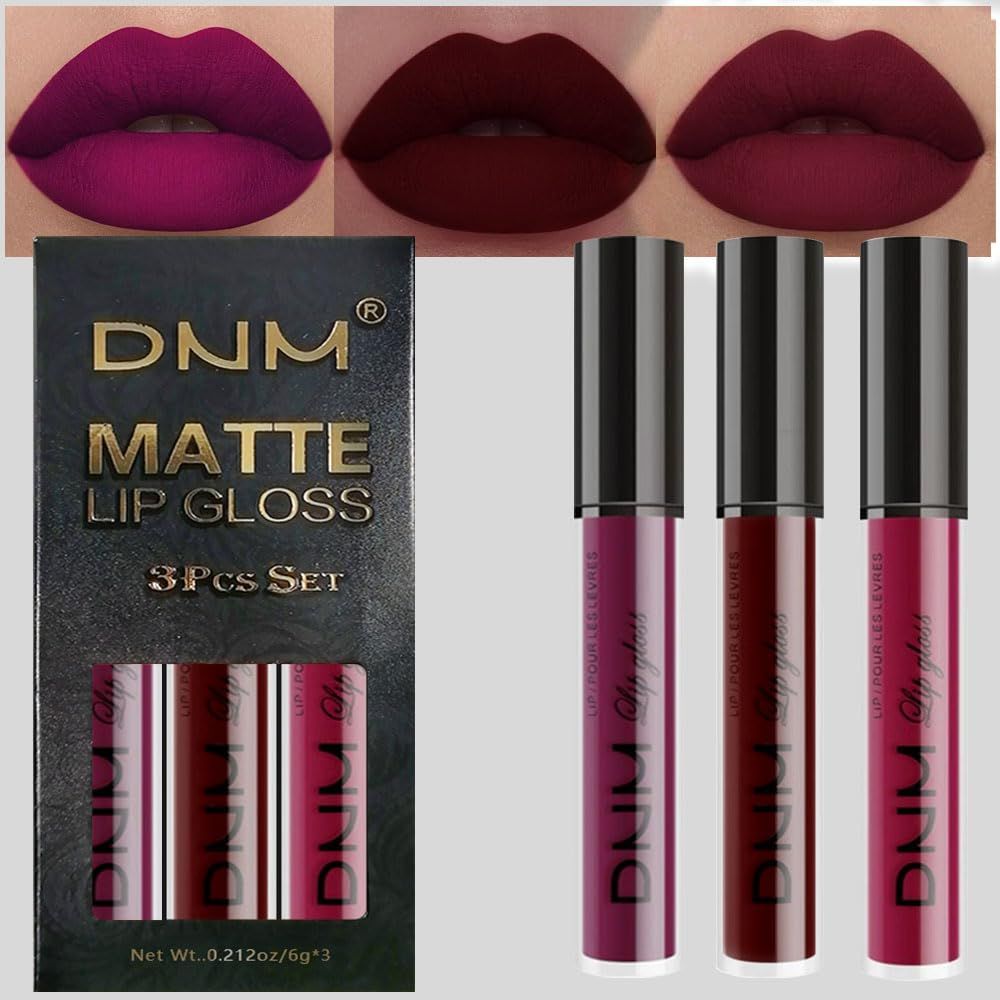 evpct DNM 3Pcs Dark Red Purple Plum Matte Liquid Lipstick Lip Stain Sets for Women MatteLipstick Dark Maroon Long Lasting Permanent Lipstick 24 hr Hours Magic Lipstick 24 Hours original Waterproof