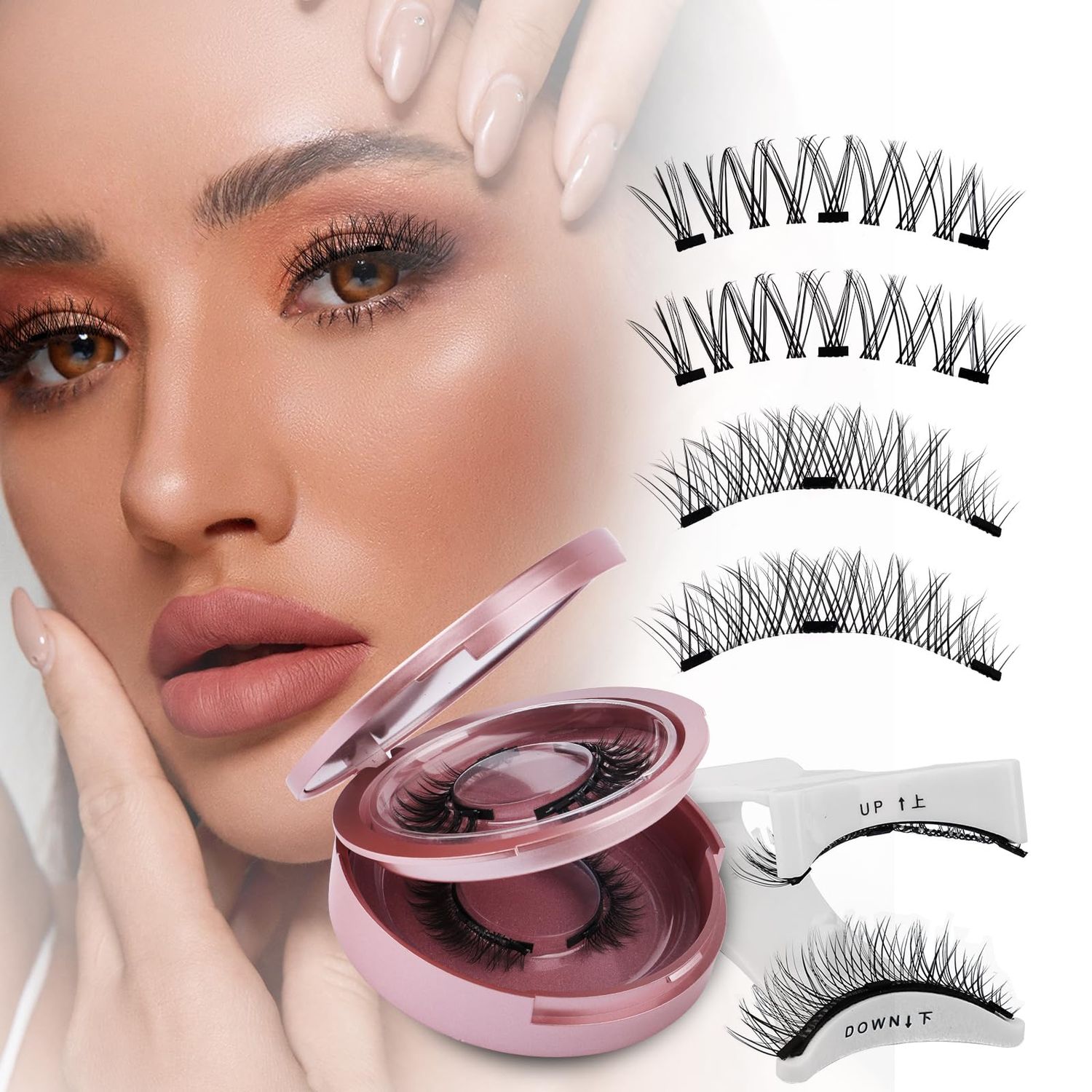 Natural Look Magnetic Eyelashes with Applicator Reusable Magnetic Lashes, No Glue or Liner Needed, 2 Pairs of Different Natural Style(Y1Y3)