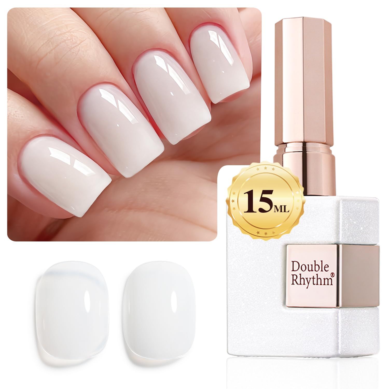 Double Rhythm 15ML Gel Polish Jelly Sheer Pastel Light Milky Color 1 PC 0.53 OZ Bottle UV Nail Polish Art Salon at Home for Women (Jelly White-B-A1075)