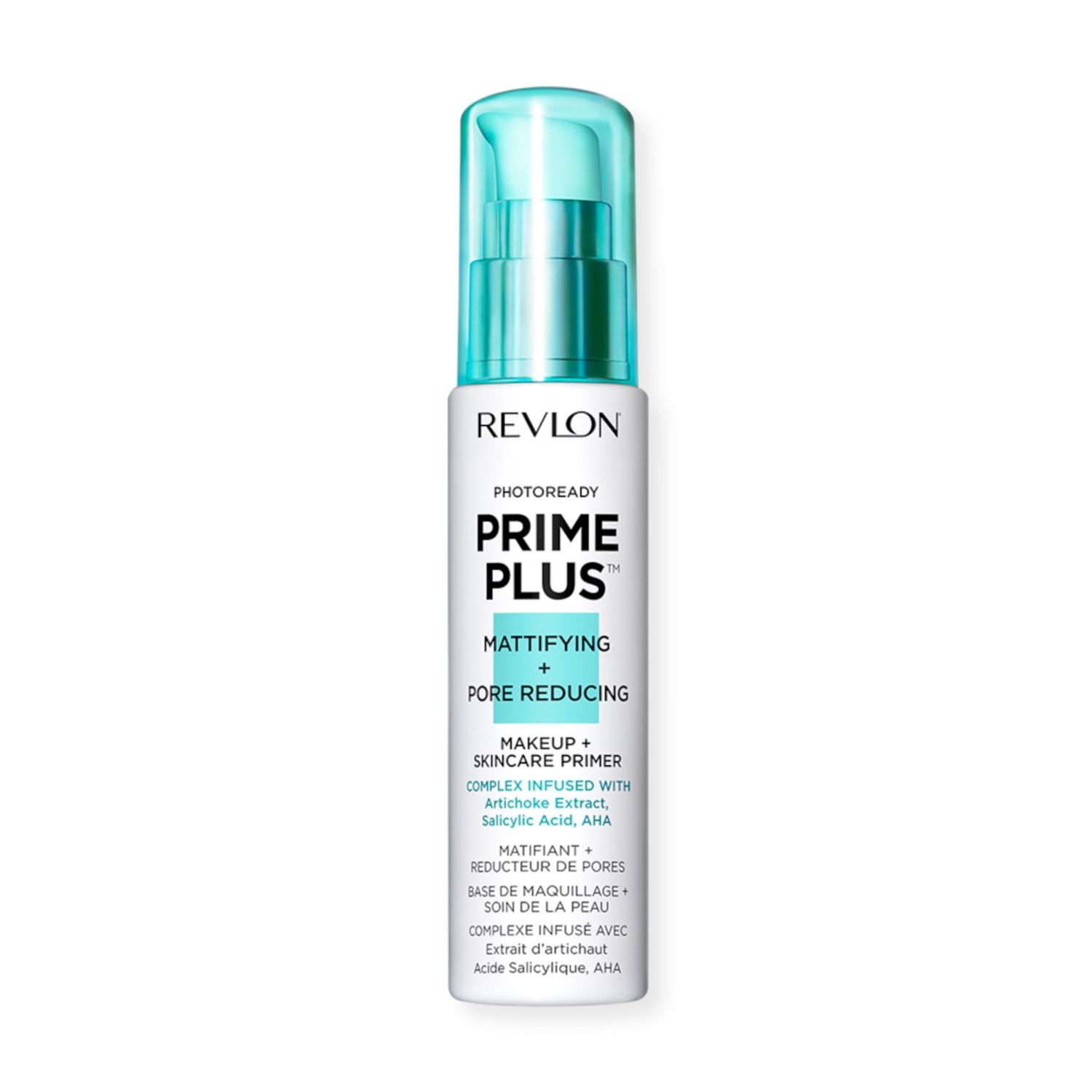 Revlon Face Primer, PhotoReady Prime Plus Face Makeup for All Skin Types, Blurs &amp; Fills in Fine Lines, Infused with Salicylic Acid and AHA, Mattifying &amp; Pore Reducing, 1 Oz