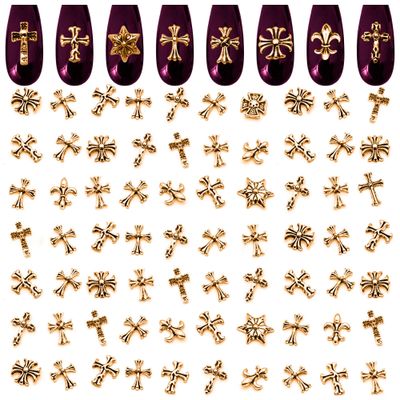 100 Pcs Gold Cross Nail Charms - Gold Charms for Nails Design 3D Nail Charms Gold Nail Charms Y2k Nail Cross Charms Gold Cross Charms for Nails - Nail Jewels for Nail Art Goth Nail Charms Cross