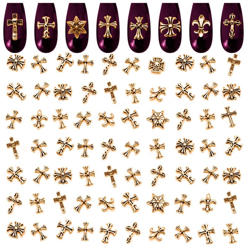 100 Pcs Gold Cross Nail Charms - Gold Charms for Nails Design 3D Nail Charms Gold Nail Charms Y2k Nail Cross Charms Gold Cross Charms for Nails - Nail Jewels for Nail Art Goth Nail Charms Cross