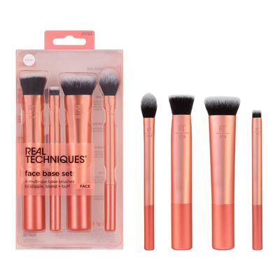 Real Techniques 4 Piece Face Base Makeup Brush Set, For Concealer, Foundation, Contour, &amp; Setting Powder, Makeup Brushes For Blending &amp; Buffing, &amp; Sculpting, Travel Friendly, Gift Set, Cruelty-Free