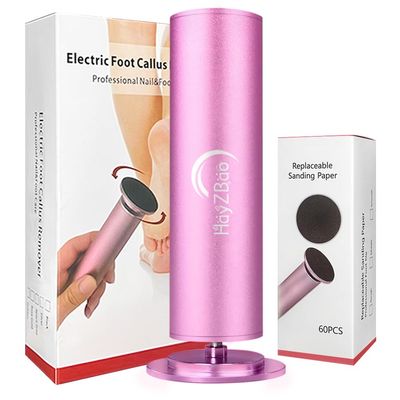 HayZBao Electric Foot File - Callus Remover for Feet,Adjustable Speed Foot File with 60 Pcs Sandpaper Discs,Professional Pedicure Tool for Dead Skin and Calluses - Matte Purple
