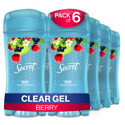 Secret Fresh Antiperspirant and Deodorant for Women, 48hr Freshness, Sweat &amp; Odor Protection, PH Balancing Minerals, Clear Gel, Berry Scent 2.6 oz (Pack of 6)
