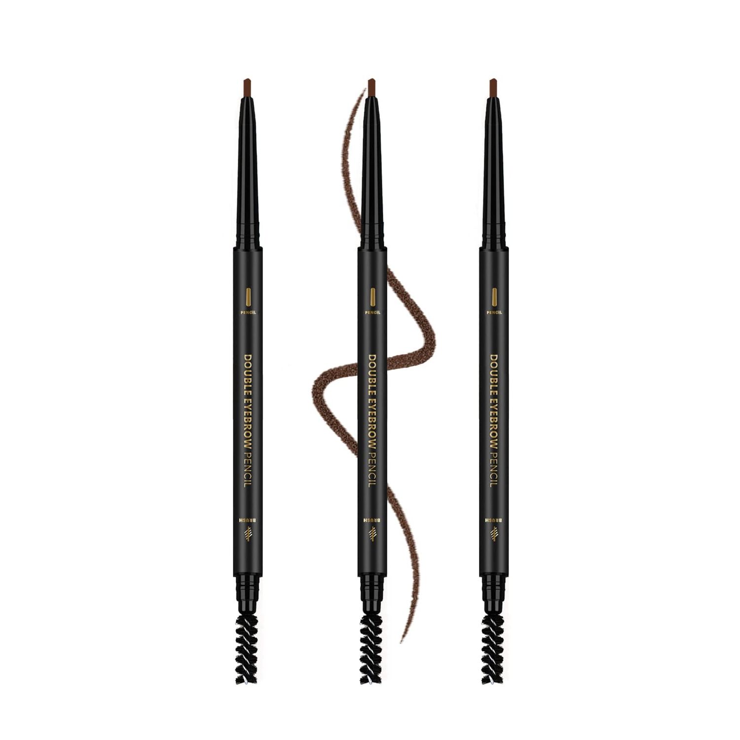 3 Pcs Waterproof Eyebrow Pencil Dark Brown, Premium Eye Brow Pencil Brn with Spoolie Brush, Longwearing for Perfect Brows, Professional, Precision, Defines, Universal Benefit Eyebrow Pencil, O&#39;CHEAL